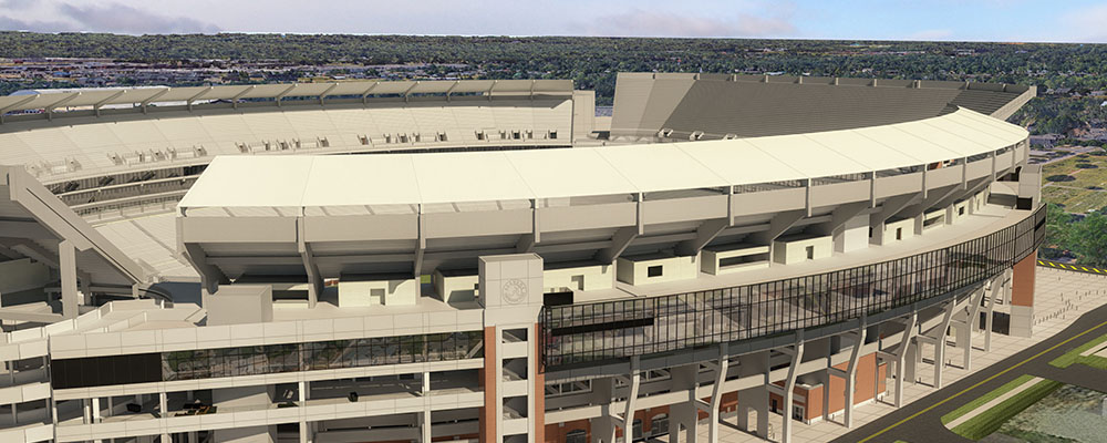 Rendering of the northwest of Bryant-Denny Stadium from the Walk of Champions