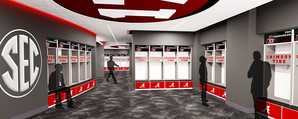 Rendering of the locker room after Bryant-Denny Stadium renovations