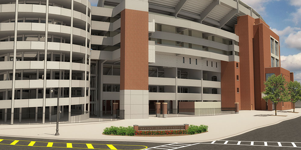 Rendering of the southwest corner of Bryant-Denny Stadium