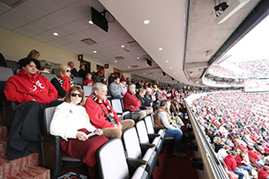 Fan seated in covered, premium seating while watching the game