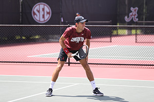 Filip Planinsek standing with the racket ready to hit the ball