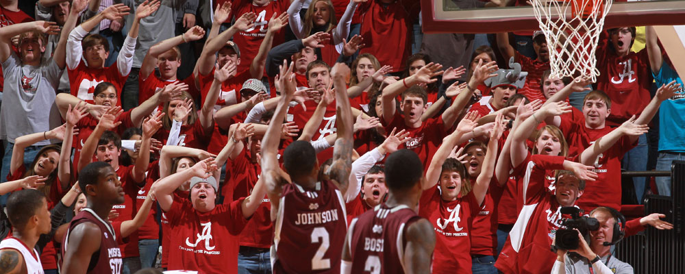 student section at a men's basketball game